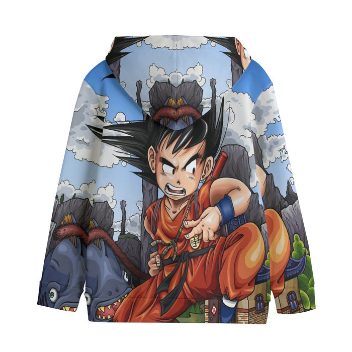 Dragon Ball Anime Angry Kid Goku Sky Clouds Blue 3D Kids' Hoodie