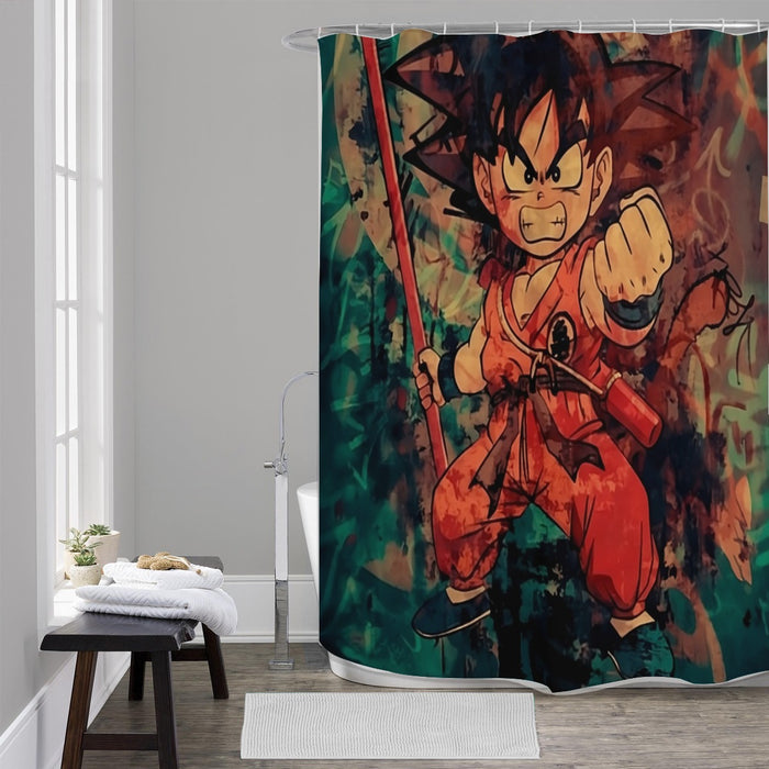 Kid Young Goku Vintage Tie Dye Painting Stylish DBZ 3D Shower Curtain