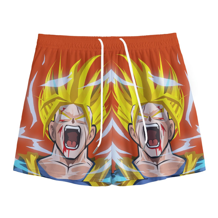 Dragon Ball Goku Super Saiyan Angry Scream Hand Drawing Design Mesh Shorts