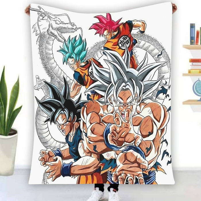 DBS Goku SSJ Transformations White God Blue Red Kaioken Ultra Instinct Blanket