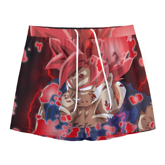 DBZ Son Goku Super Saiyan Red Hair God Dope Style Mesh Shorts