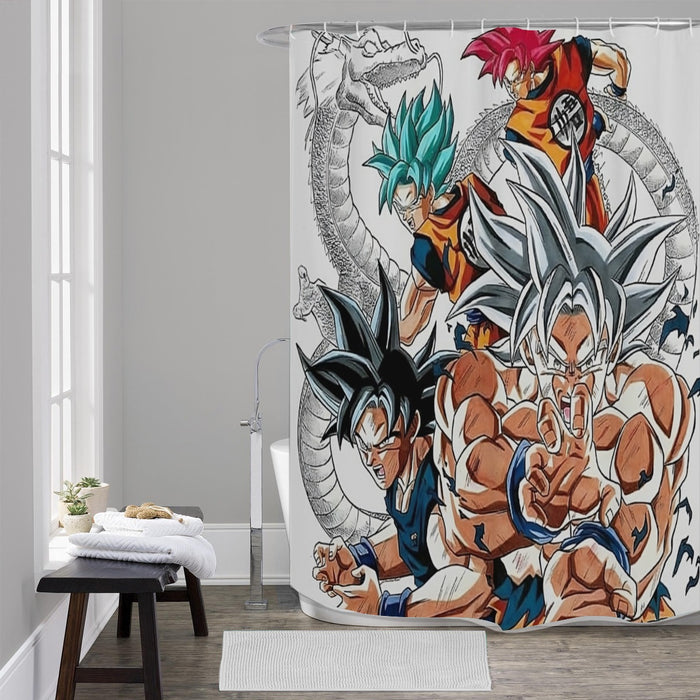 DBS Goku SSJ Transformations White God Blue Red Kaioken Ultra Instinct Shower Curtain