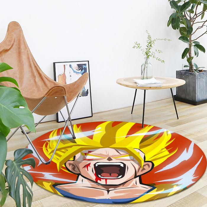 Dragon Ball Goku Super Saiyan Angry Scream Hand Drawing Design Round Mat