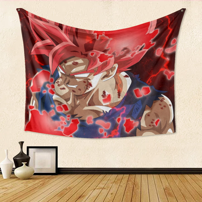 DBZ Son Goku Super Saiyan Red Hair God Dope Style Tapestry