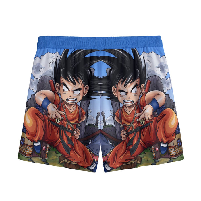 Dragon Ball Anime Angry Kid Goku Sky Clouds Blue 3D Mesh Shorts