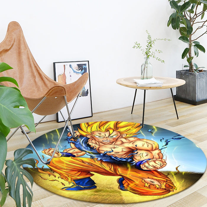 DBZ Goku Super Saiyan Thunder Power Damage Fight Cool Design Round Mat