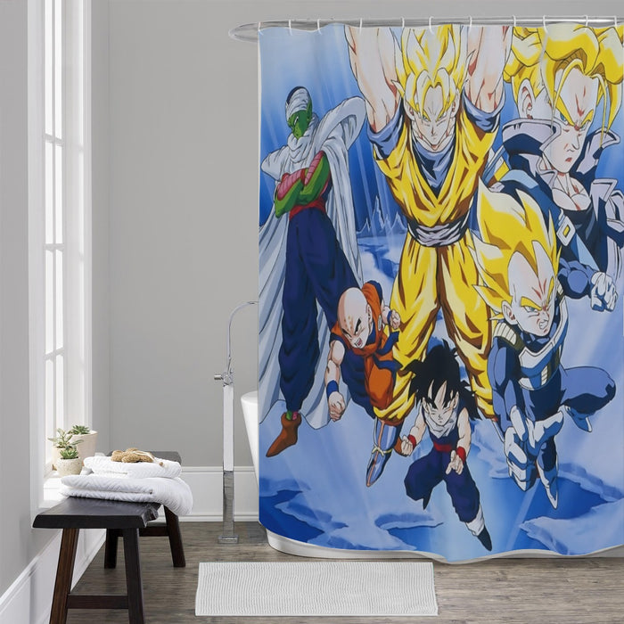 DBZ Goku Saiyan Spirit Bomb Vegeta Piccolo Gohan Trunks Vibrant Design Shower Curtain