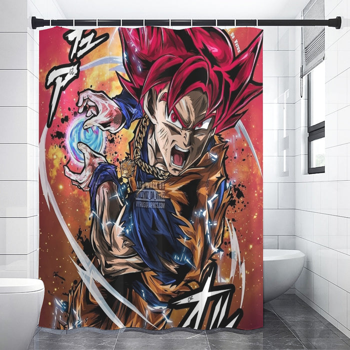 Goku Super Saiyan God Shower Curtain