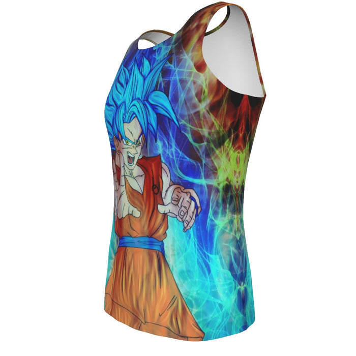 DBZ Goku Super Saiyan God Blue SSGSS Power Aura Fire Theme Design Tank Top