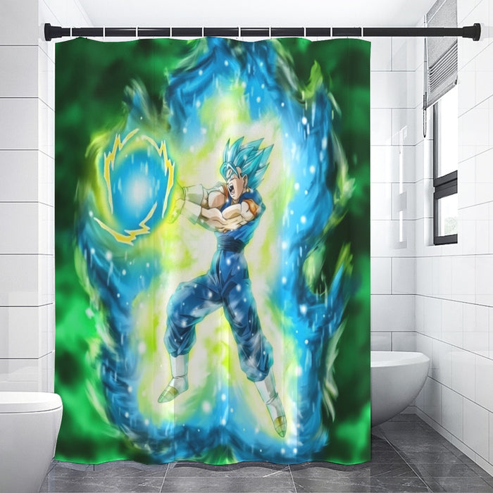 DBZ Goku Super Saiyan Blue SSGSS Kamehameha Power Attack Shower Curtain