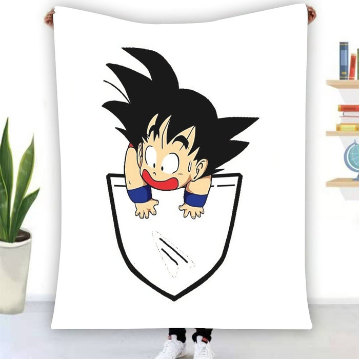 Smiling Goku On Pocket Of Dragon Ball Z Blanket