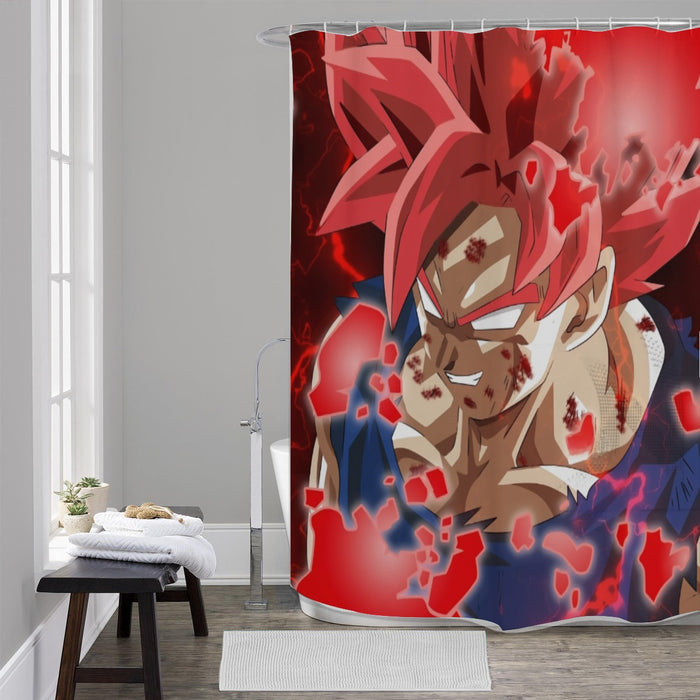 DBZ Son Goku Super Saiyan Red Hair God Dope Style Shower Curtain