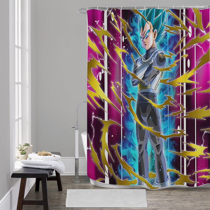 Dragon Ball Vegeta Super Saiyan God Blue SSGSS Aura Power Dope Design Shower Curtain