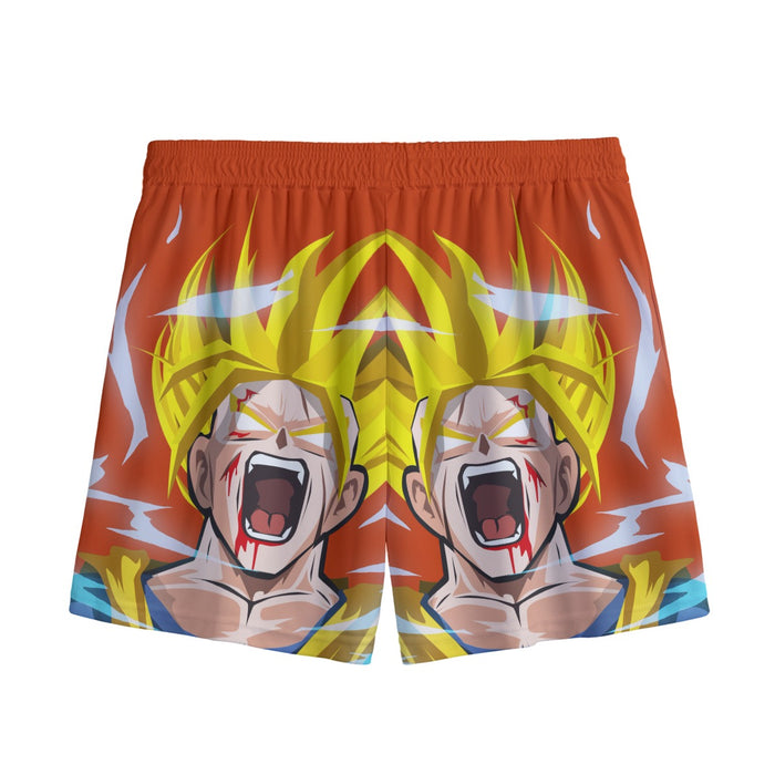 Dragon Ball Goku Super Saiyan Angry Scream Hand Drawing Design Mesh Shorts