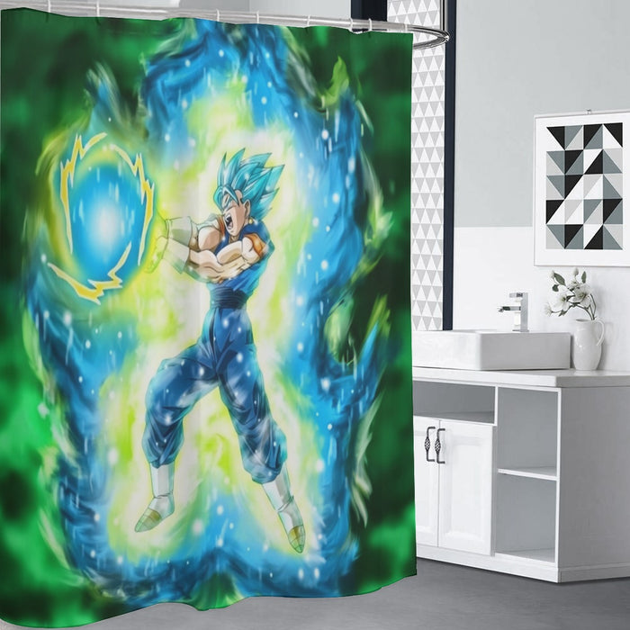 DBZ Goku Super Saiyan Blue SSGSS Kamehameha Power Attack Shower Curtain