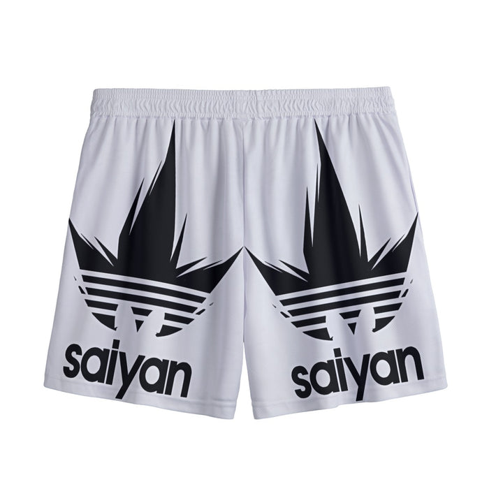 Dragon Ball Z Black Saiyan Adidas Parody Print Gray Mesh Shorts