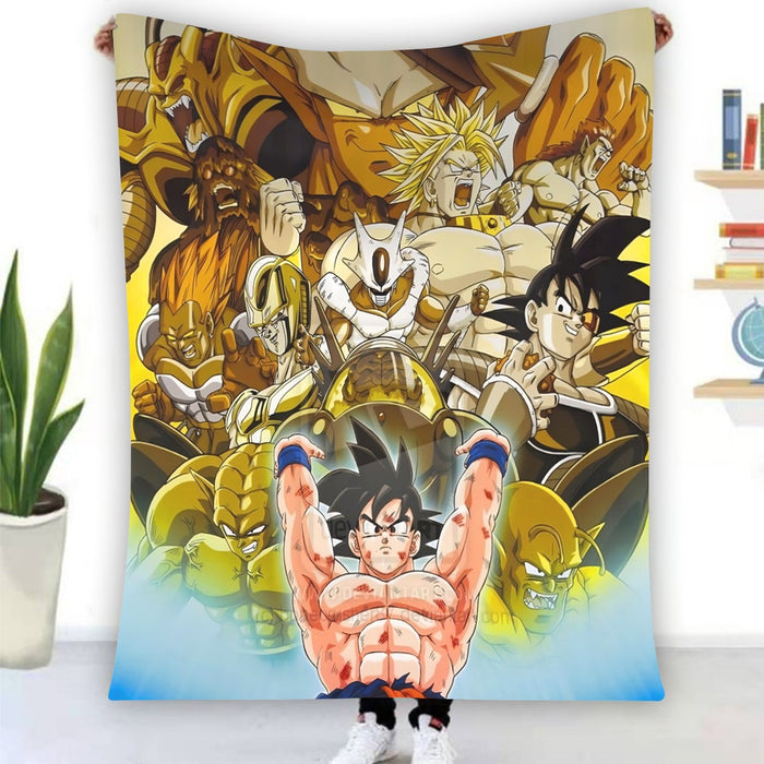 DBZ Goku Spirit Bomb Destroy Villains Cooler Broly Namek Golden Blanket