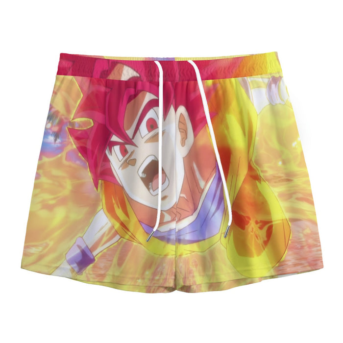 Dragon Ball Goku Super Saiyan Red God Face Portrait Print Mesh Shorts