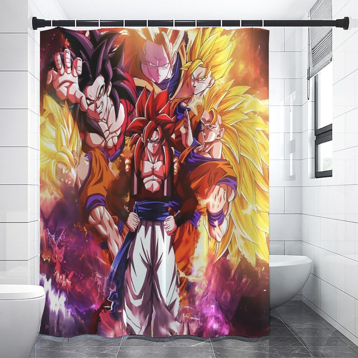 DBZ Gogeta Goku Vegeta Super Saiyan Powerful Lightning Thunder Design Shower Curtain