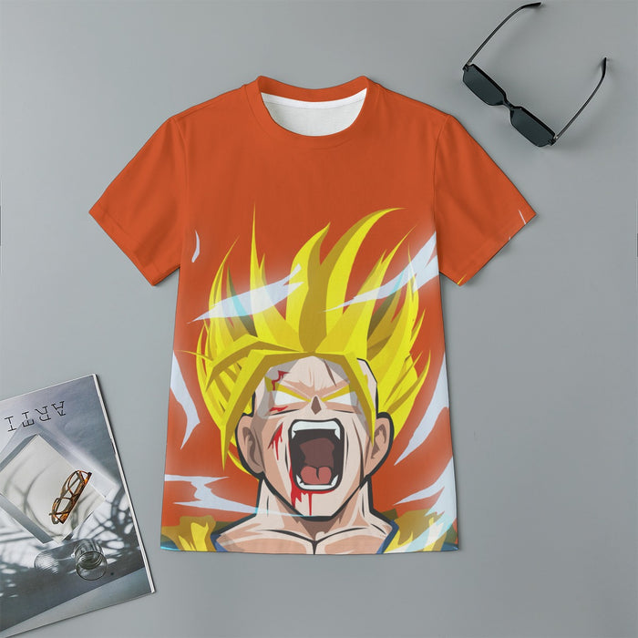 Dragon Ball Goku Super Saiyan Angry Scream Hand Drawing Design Kids T-Shirt