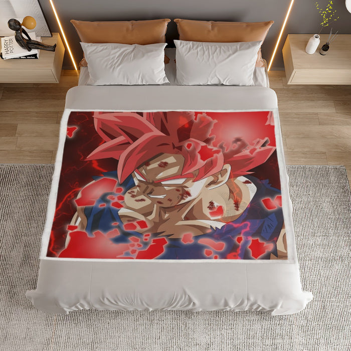 DBZ Son Goku Super Saiyan Red Hair God Dope Style Household Warm Blanket