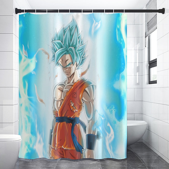 Dragon Ball Serious Super Saiyan Goku 2 Blue Epic Aura Shower Curtain