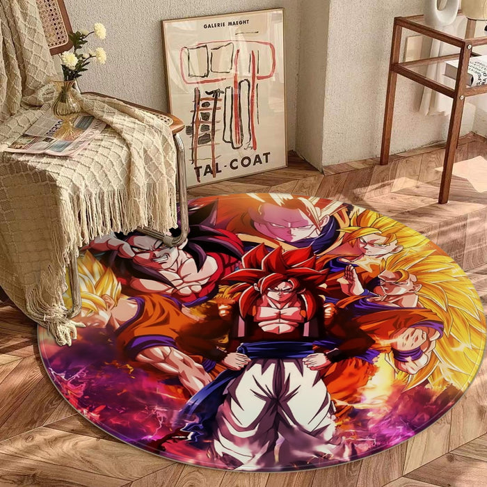 DBZ Gogeta Goku Vegeta Super Saiyan Powerful Lightning Thunder Design Round Mat