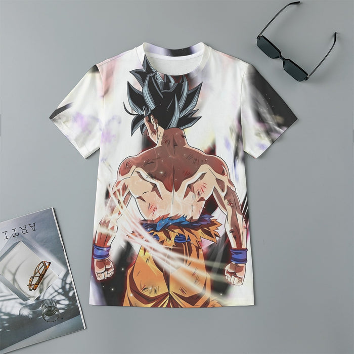 Dragon Ball Goku Damaged Battle Muscular Powerful Aura Kids T-Shirt