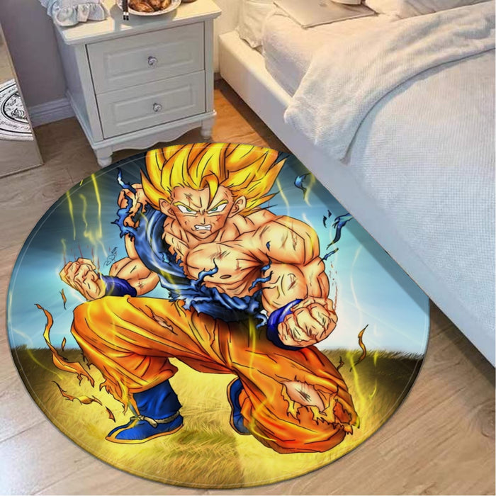 DBZ Goku Super Saiyan Thunder Power Damage Fight Cool Design Round Mat