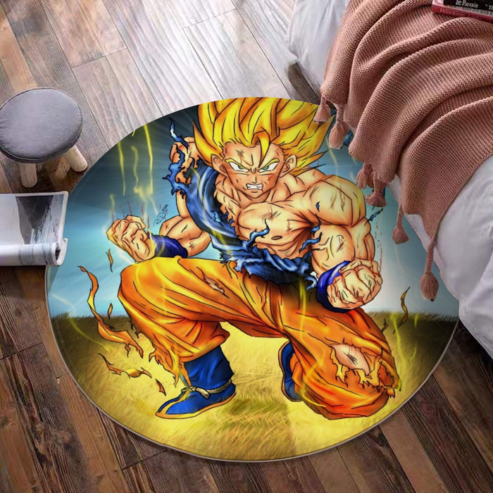 DBZ Goku Super Saiyan Thunder Power Damage Fight Cool Design Round Mat