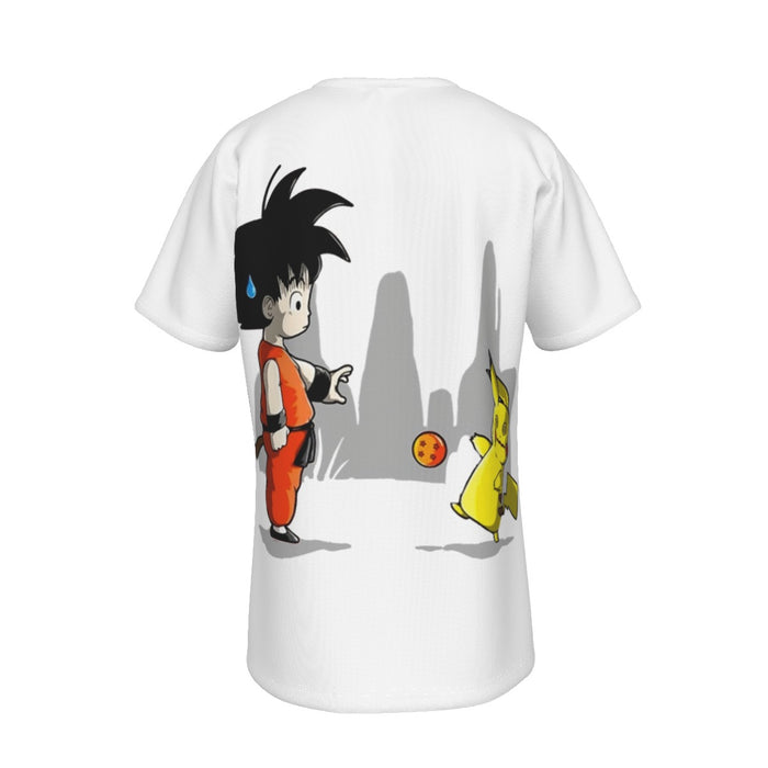 Goku Throwing A Dragon Ball At Pikachu  T-Shirt