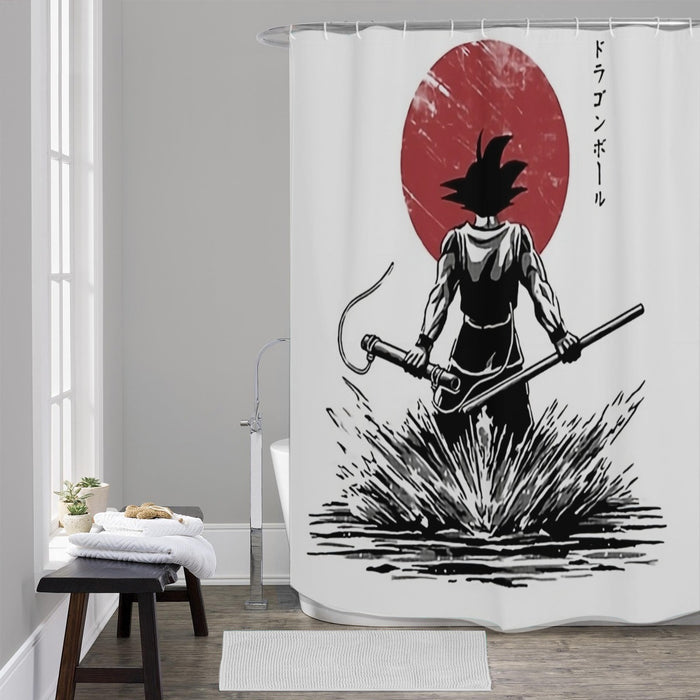 Goku With Red Moon Dragon Ball Shower Curtain