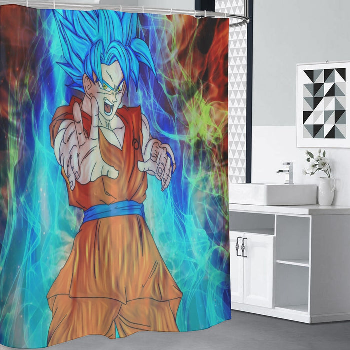 DBZ Goku Super Saiyan God Blue SSGSS Power Aura Fire Theme Design Shower Curtain
