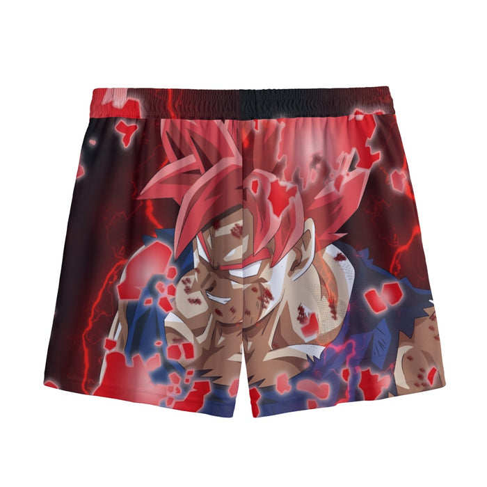 DBZ Son Goku Super Saiyan Red Hair God Dope Style Mesh Shorts