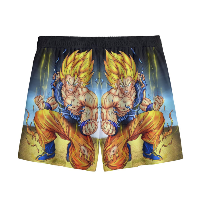 DBZ Goku Super Saiyan Thunder Power Damage Fight Cool Design Mesh Shorts