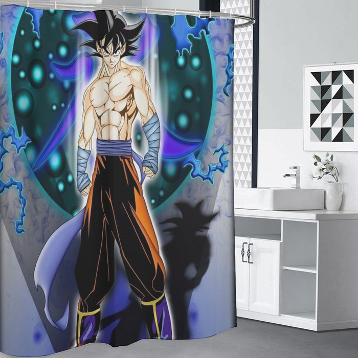 DBZ Goku Muscular Saiyan Vibrant Background Art Style Shower Curtain