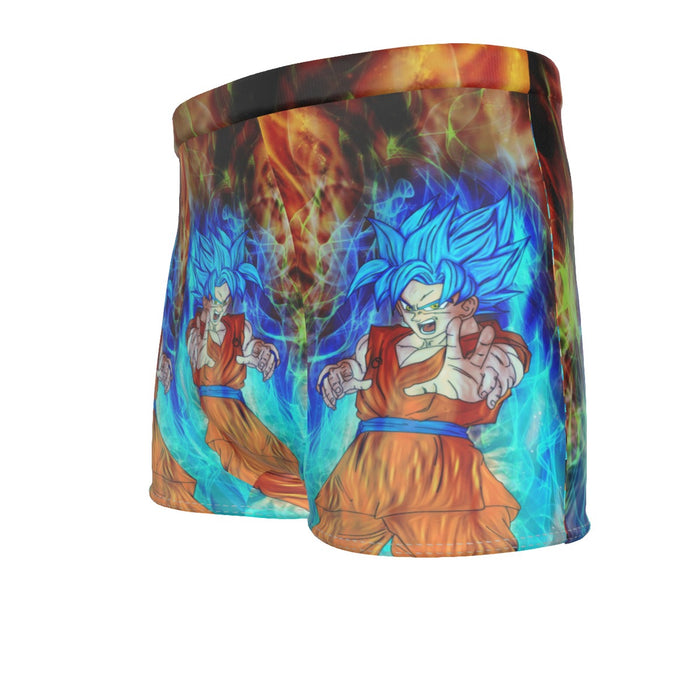 DBZ Goku Super Saiyan God Blue SSGSS Power Aura Fire Theme Design Men's Boxer Briefs