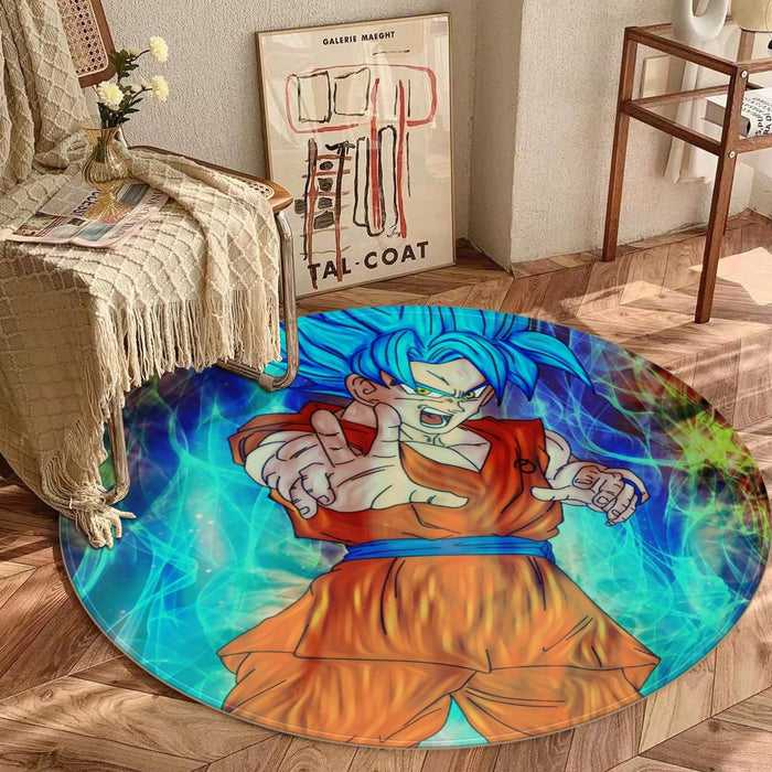 DBZ Goku Super Saiyan God Blue SSGSS Power Aura Fire Theme Design Round Mat