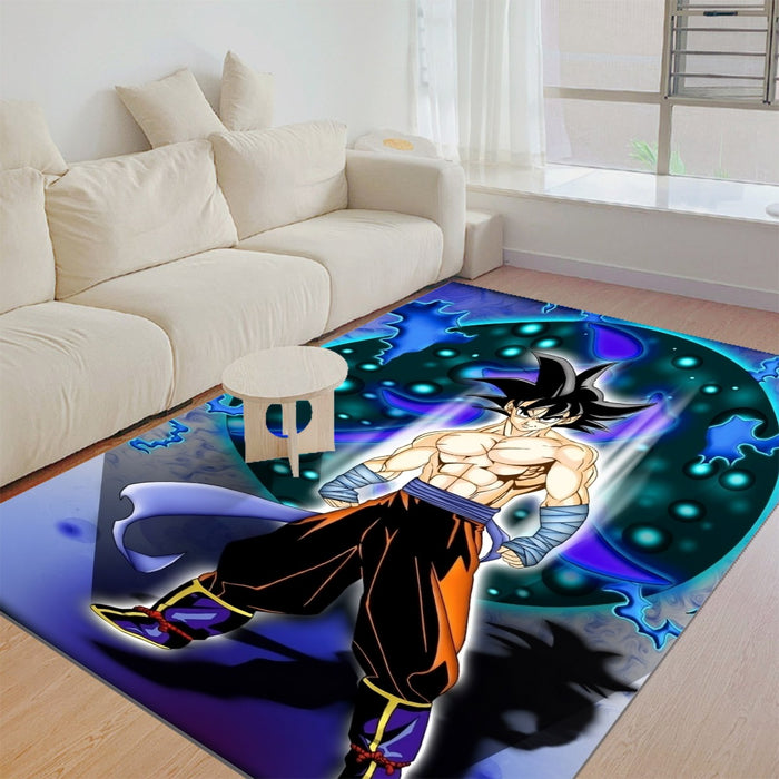 DBZ Goku Muscular Saiyan Vibrant Background Art Style Rug