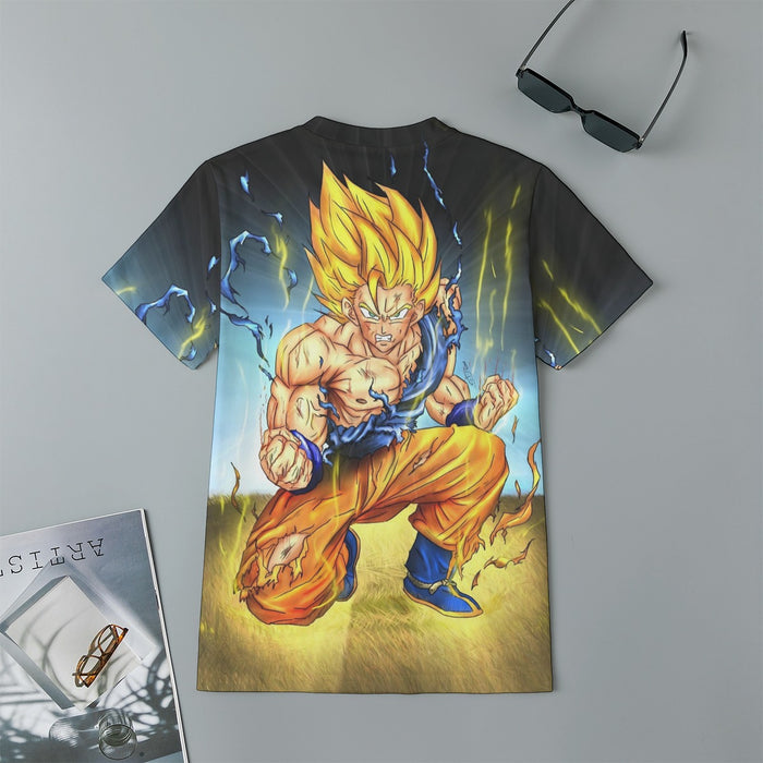 DBZ Goku Super Saiyan Thunder Power Damage Fight Cool Design Kids T-Shirt