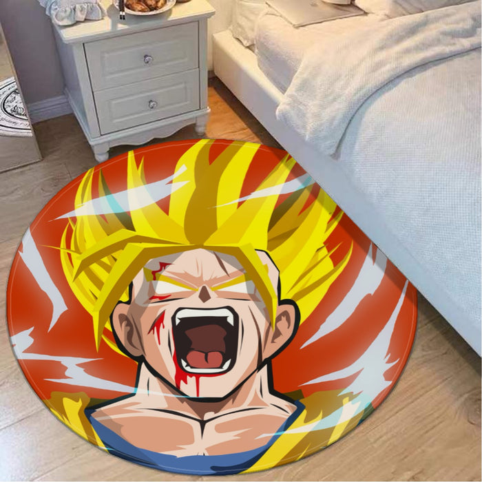 Dragon Ball Goku Super Saiyan Angry Scream Hand Drawing Design Round Mat