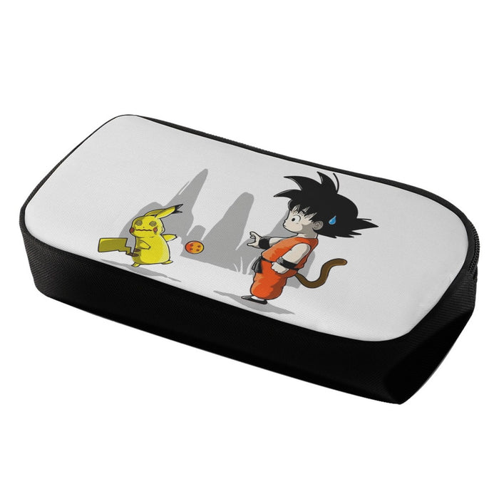 Goku Throwing A Dragon Ball At Pikachu Pencil Bag