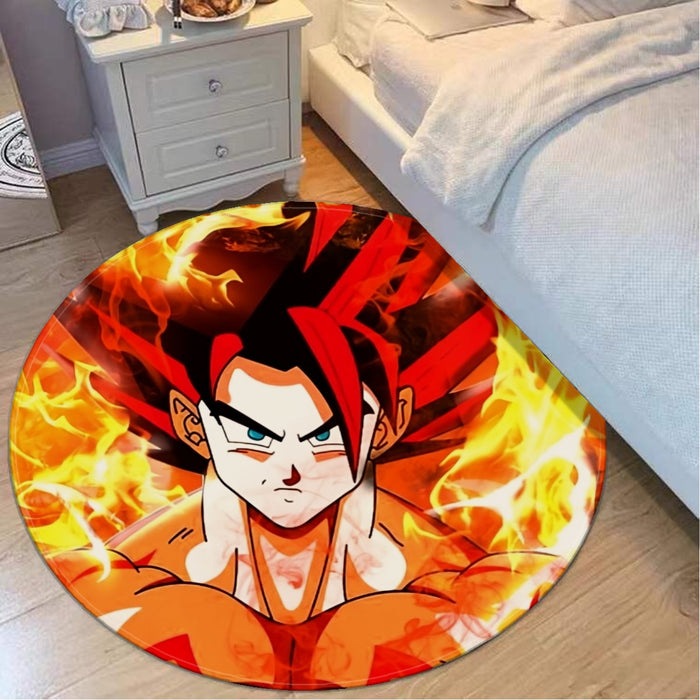 Dragon Ball Goku Super Saiyan Rose Flaming Fan Art Round Mat