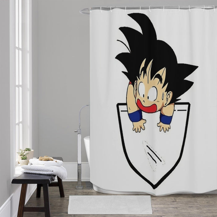 Smiling Goku On Pocket Of Dragon Ball Z Shower Curtain