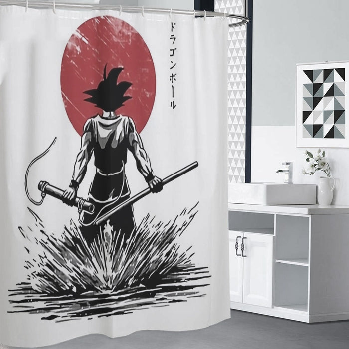 Goku With Red Moon Dragon Ball Shower Curtain