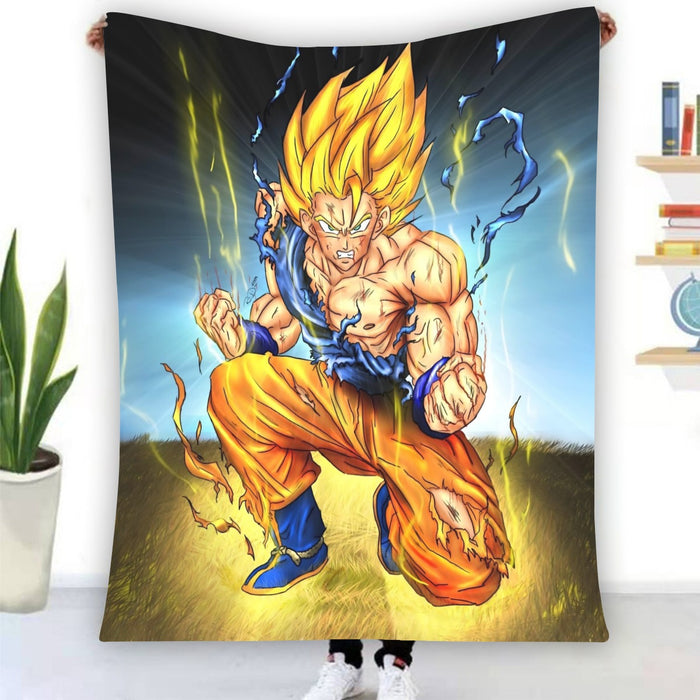 DBZ Goku Super Saiyan Thunder Power Damage Fight Cool Design Blanket