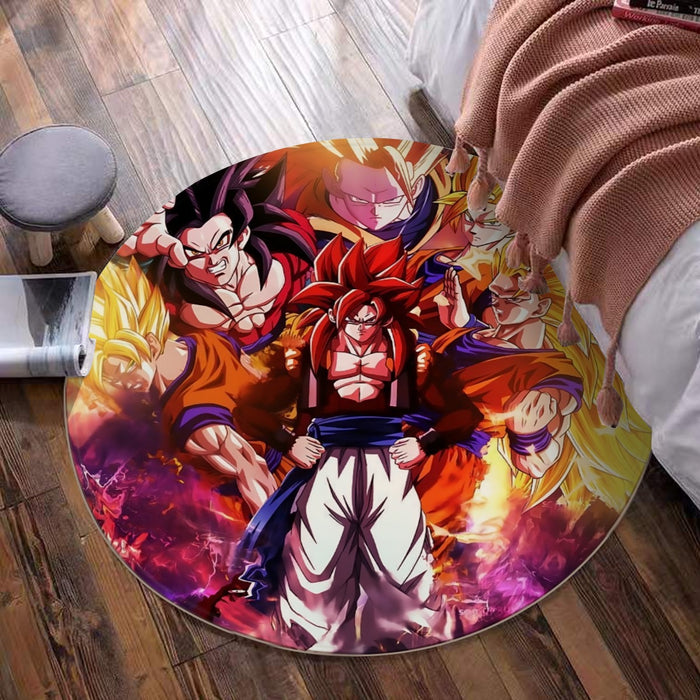 DBZ Gogeta Goku Vegeta Super Saiyan Powerful Lightning Thunder Design Round Mat