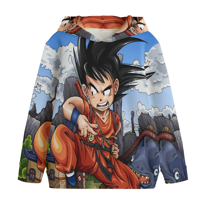 Dragon Ball Anime Angry Kid Goku Sky Clouds Blue 3D Kids' Hoodie