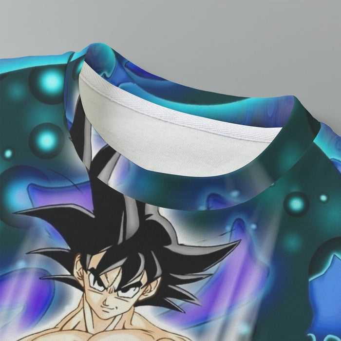 DBZ Goku Muscular Saiyan Vibrant Background Art Style Kids T-Shirt