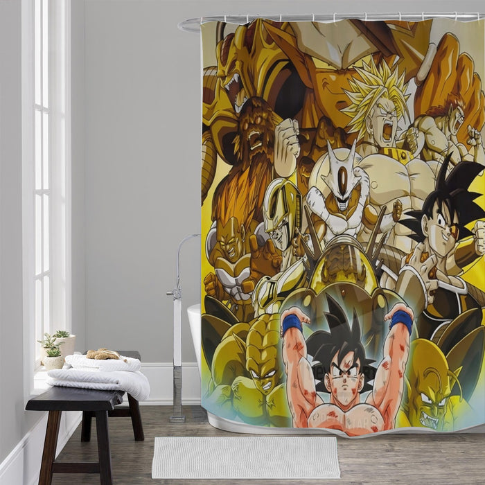 DBZ Goku Spirit Bomb Destroy Villains Cooler Broly Namek Golden Shower Curtain
